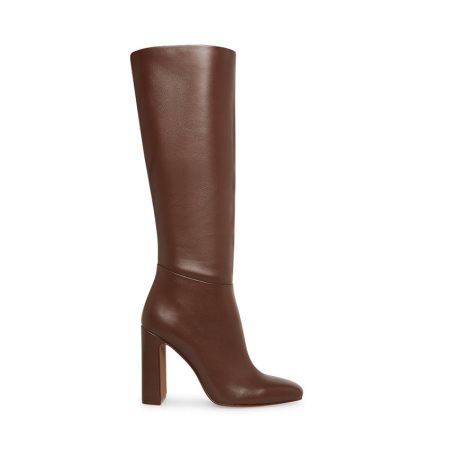 Dark Brown Steve Madden Ally Leather Women's Knee-high Boots | PH 4952DWE